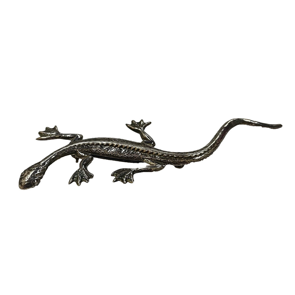 Vintage Sterling Silver 925 Lizard Gecko Hammered Detailed 4" Brooch Pin